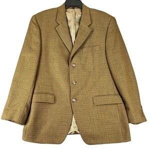 Ralph Lauren Pure New Lambs Wool Blazer Sport Coat Tan Check‎ 42R Men Academia